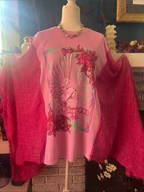 Fleetwood Mac Graphic Tee Mini Poncho  Dress BOHO